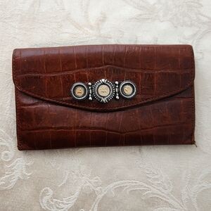 Brighton alligator embossed bronzed leather bifold wallet